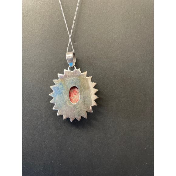 Oval Thulite and Sterling Silver Pendent Neckless 18" Chain - Picture 2 of 4